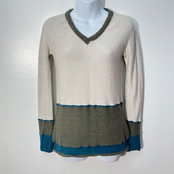Horny  Toad Colorblock Stripe Merino Wool V Neck Sweater Size‎ XS - Picture 1 of 8